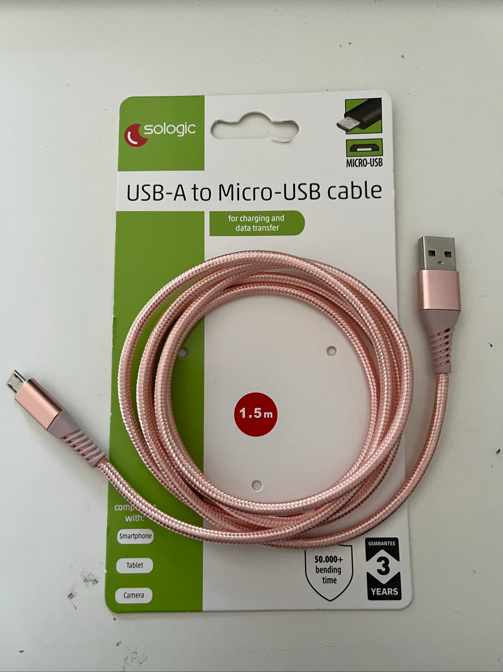 Câble de recharge USB-A/Micro-USB  - Rose Gold  - Action  - 150cm